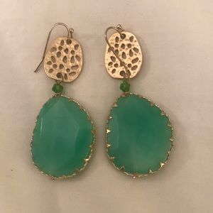 Beautiful green (sea foam) and gold drop earrings